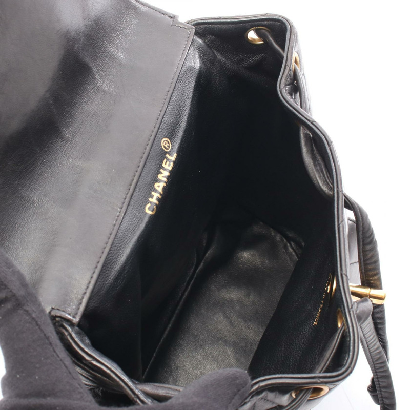 香奈兒 (CHANEL) 絎縫鏈條雙肩包,羊皮材質,黑色,金色五金,二手女款-2