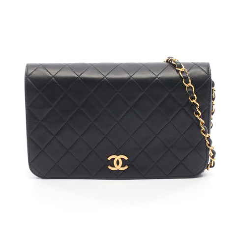 香奈兒 (CHANEL) 絎縫全翻蓋鏈條單肩包，羊皮材質，黑色，二手，女士 COCO