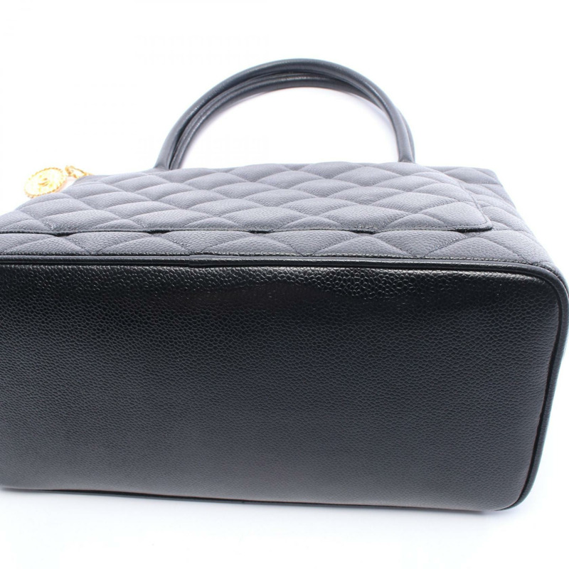 香奈兒 Medallion 手提單肩包 A01804 黑色粒面小牛皮 金色五金 二手-9