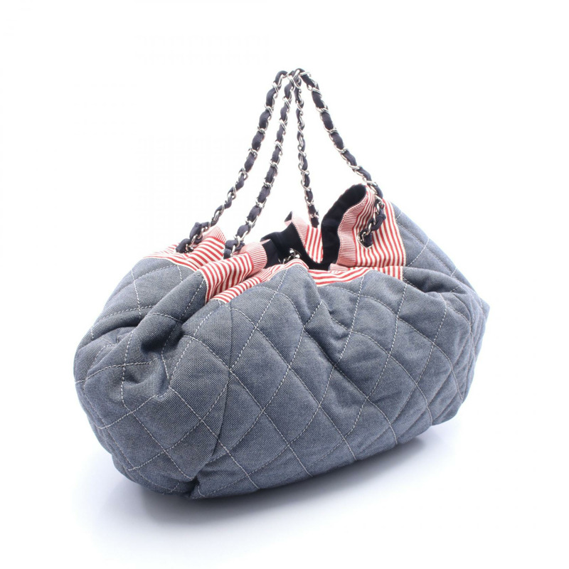 香奈兒 Coco Cabas GM 鏈條肩背包 A46887 帆布海軍藍紅色白色 SHW 二手-1