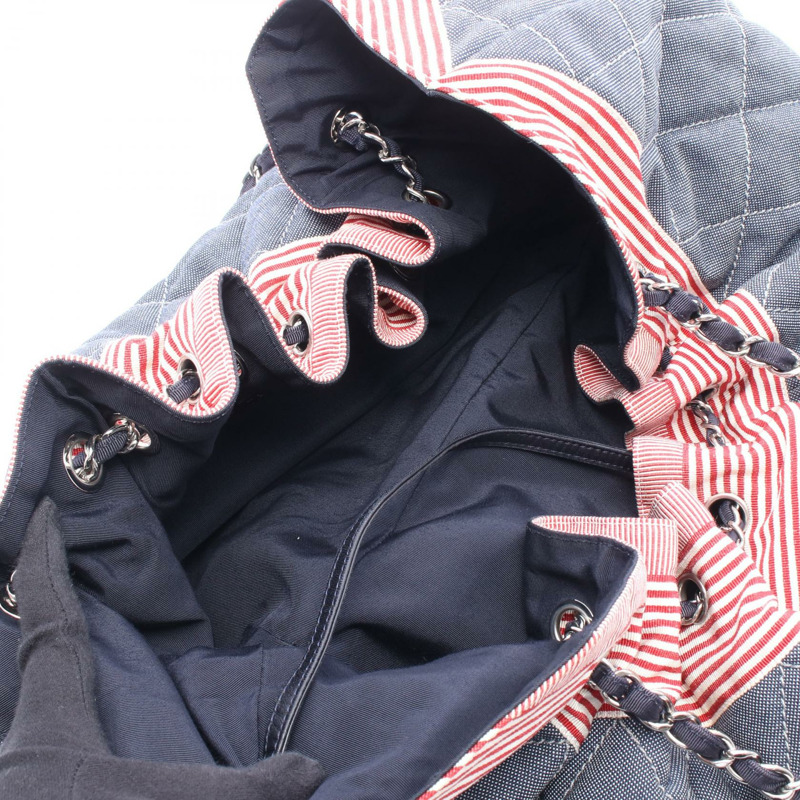 香奈兒 Coco Cabas GM 鏈條肩背包 A46887 帆布海軍藍紅色白色 SHW 二手-2