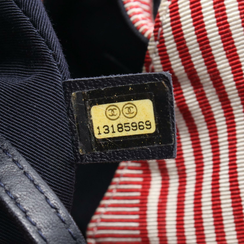 香奈兒 Coco Cabas GM 鏈條肩背包 A46887 帆布海軍藍紅色白色 SHW 二手-4