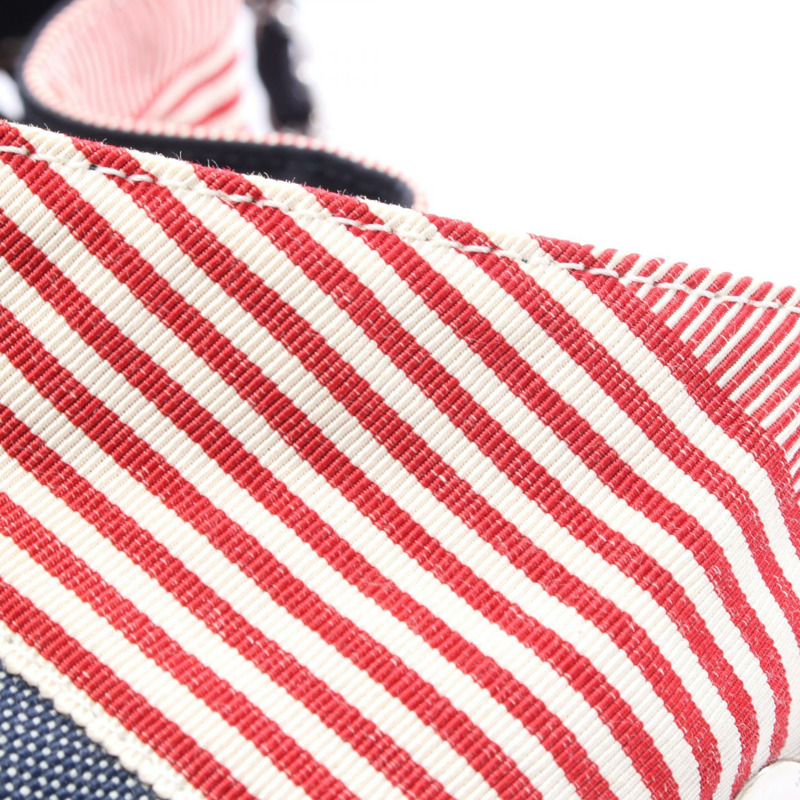 香奈兒 Coco Cabas GM 鏈條肩背包 A46887 帆布海軍藍紅色白色 SHW 二手-5