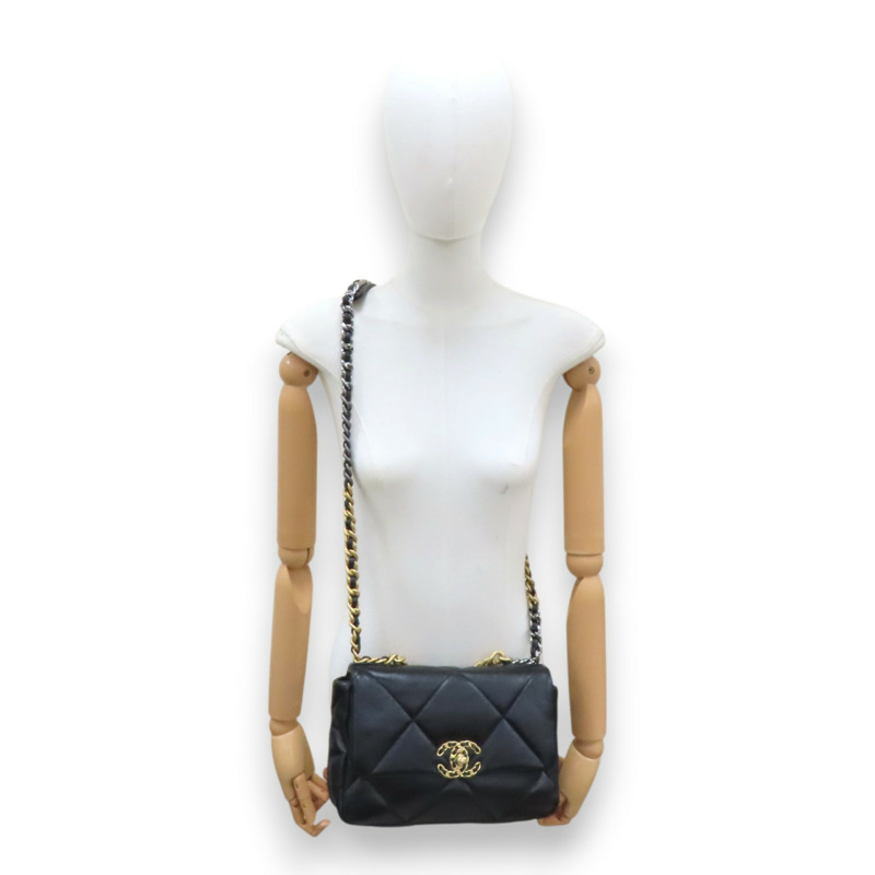 黑色 羊皮 19 Bag 26cm 鍊帶 肩背包【CHANEL 香奈兒】 AS1160-8