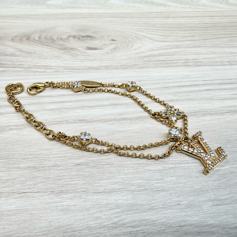 LV✨金色ladyLV花卉水鑽雙層手鍊/M1582A-3