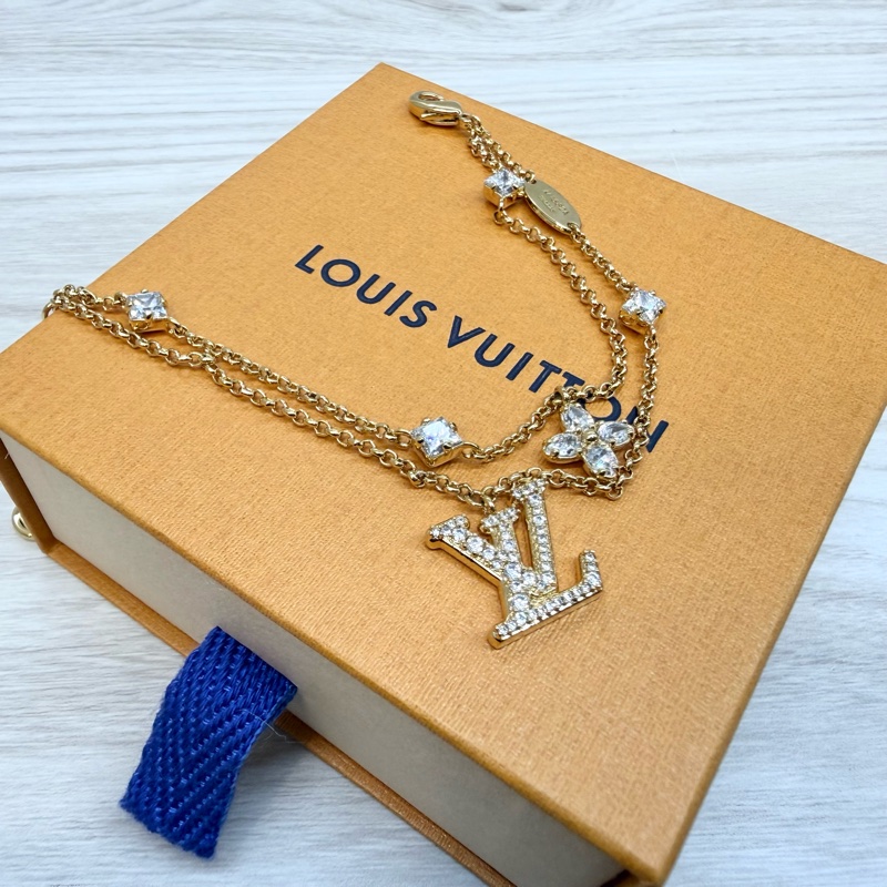 LV✨金色ladyLV花卉水鑽雙層手鍊/M1582A-5