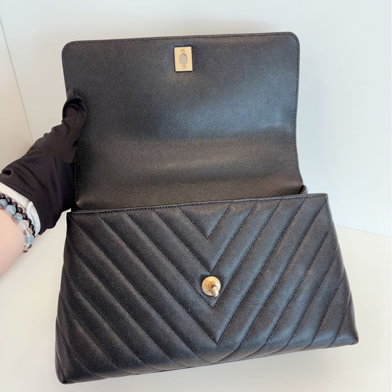 Chanel Coco Handle 中號 V紋黑金荔枝牛皮-12