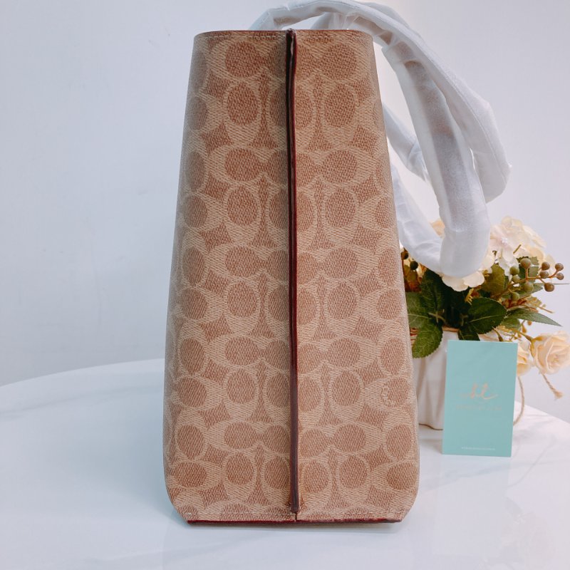 MS0656 Coach 蔻馳經典花紋單肩包包 Willow Signature Tote Canvas Tan-2