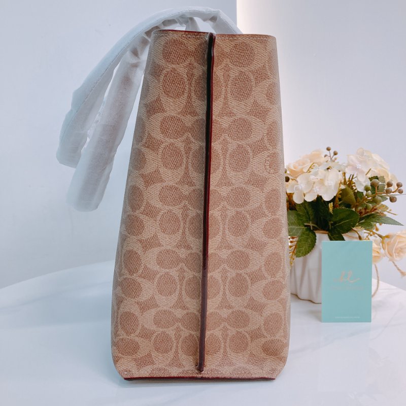 MS0656 Coach 蔻馳經典花紋單肩包包 Willow Signature Tote Canvas Tan-3