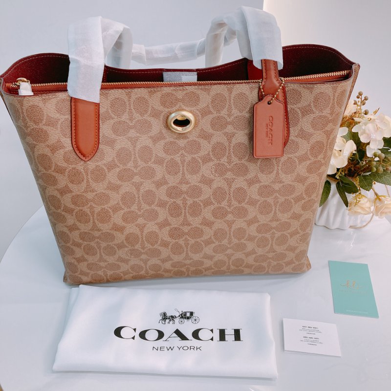 MS0656 Coach 蔻馳經典花紋單肩包包 Willow Signature Tote Canvas Tan-15