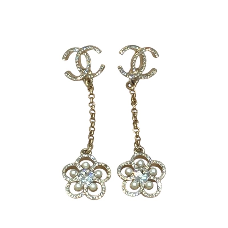 CHANEL 香奈兒 ARRIVAL CRYSTAL PEARL CC EARRINGS 山茶花流蘇水鑽珍珠耳針 合金-2