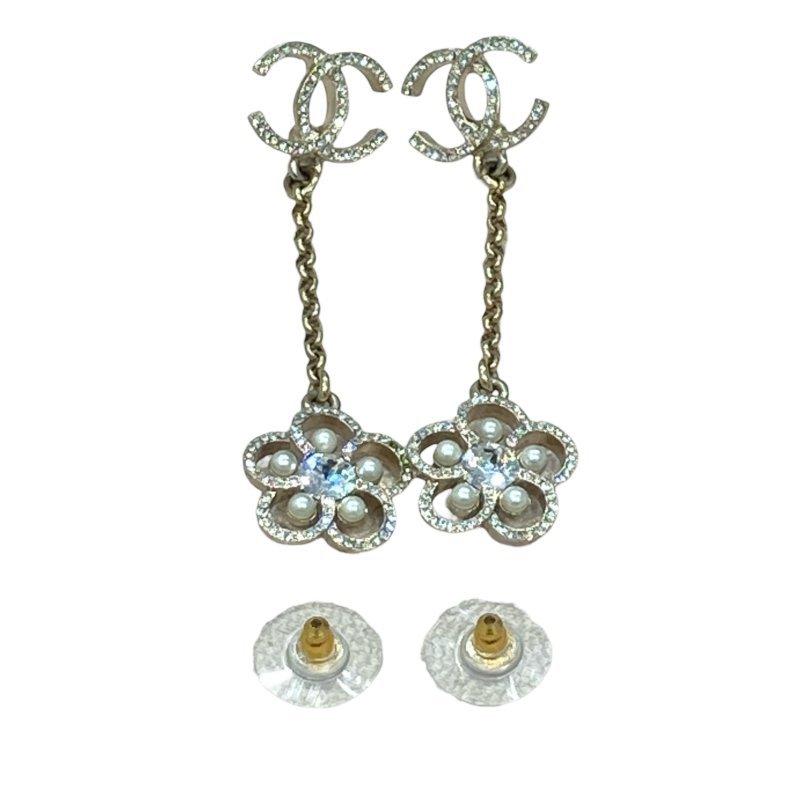 CHANEL 香奈兒 ARRIVAL CRYSTAL PEARL CC EARRINGS 山茶花流蘇水鑽珍珠耳針 合金-4