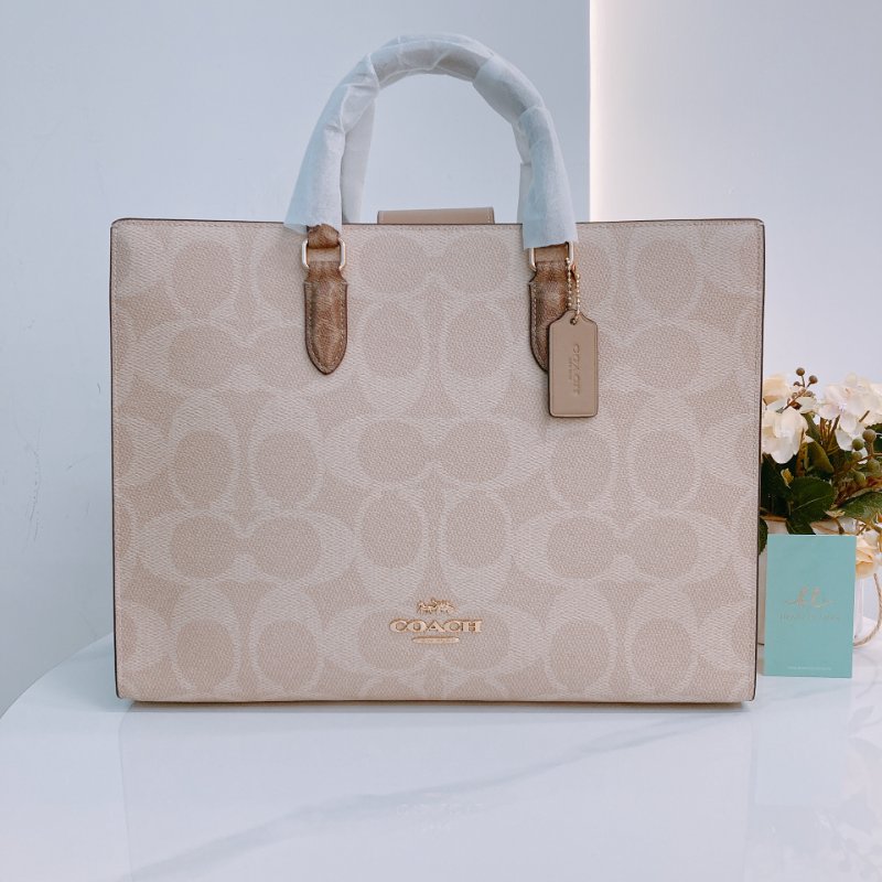 MS0657 Coach 蔻馳經營花紋單肩包包 Maggie Signature Tote Beige-0