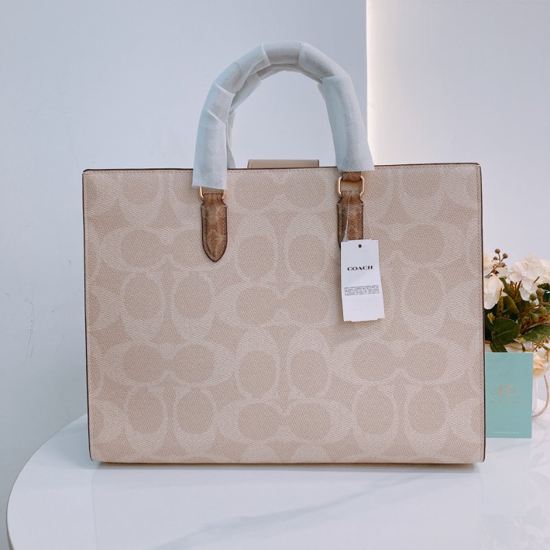 MS0657 Coach 蔻馳經營花紋單肩包包 Maggie Signature Tote Beige-1