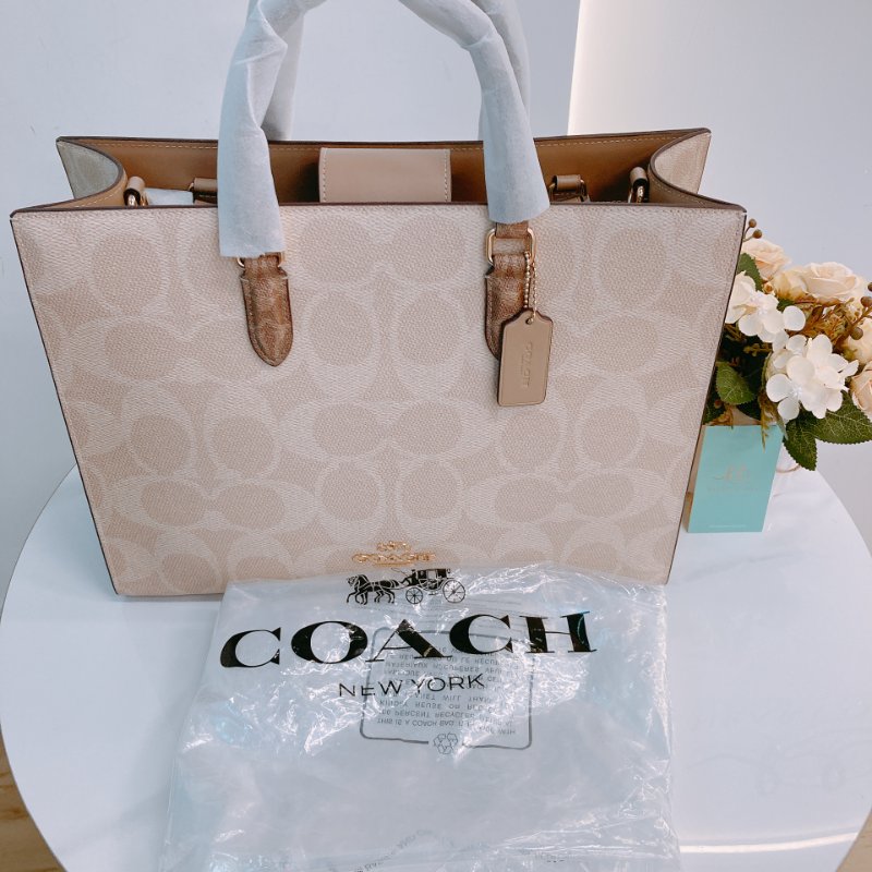 MS0657 Coach 蔻馳經營花紋單肩包包 Maggie Signature Tote Beige-19