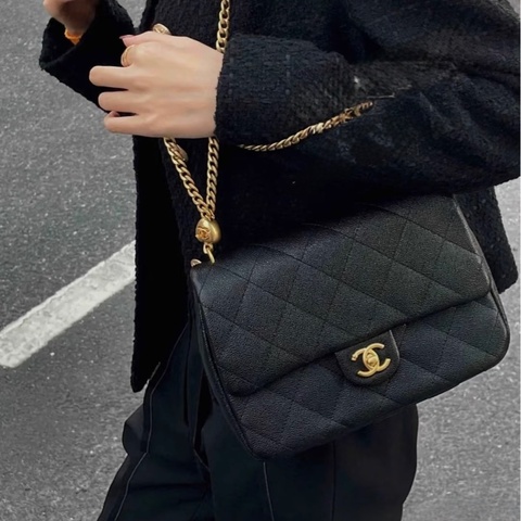 CHANEL✨超美🫶🏼黑荔枝牛皮愛心調節釦包AS3921