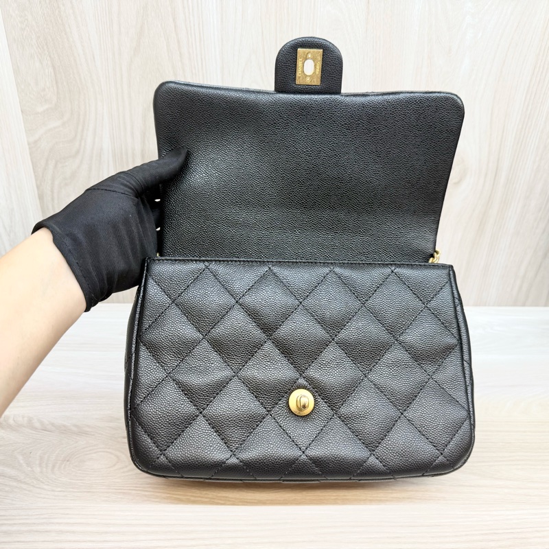 CHANEL✨超美🫶🏼黑荔枝牛皮愛心調節釦包AS3921-10