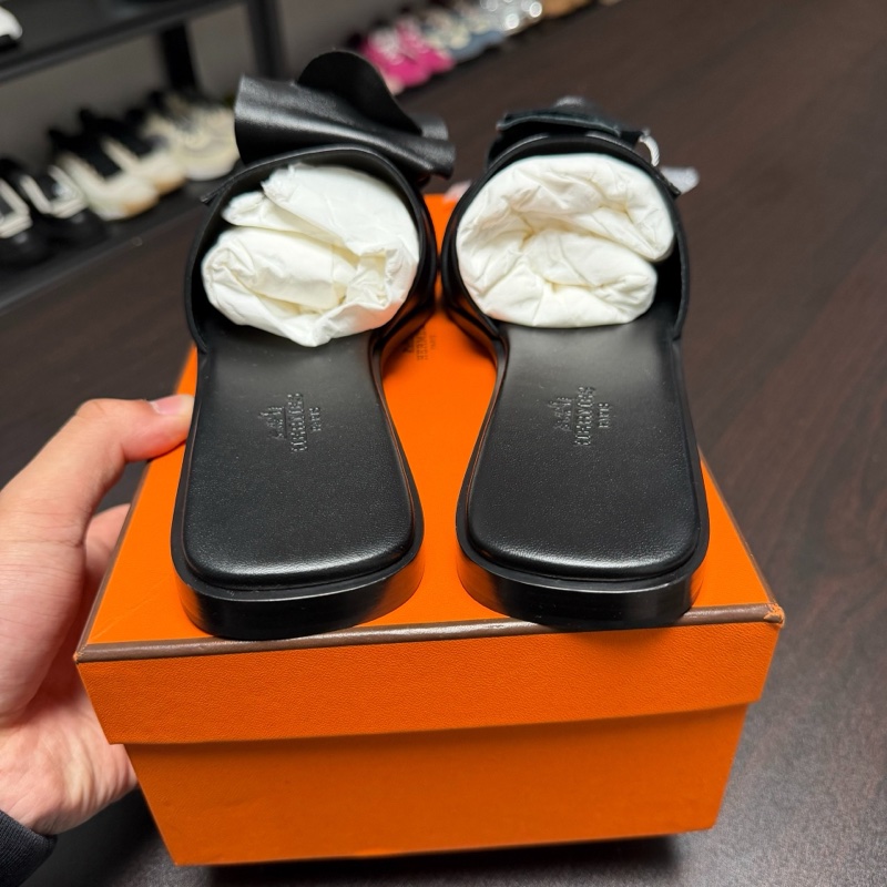 Hermes愛馬仕 giulia Kelly扣 黑色淺金扣拖鞋 38碼-2