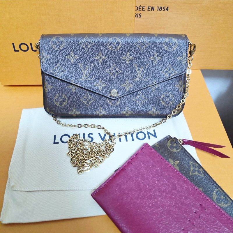 母親節禮物精選降價 近新芯片款 LV原信封式 3合1 鏈條包 /法國製/LV原廠盒、LV原廠防塵套,LV原廠紙袋-1