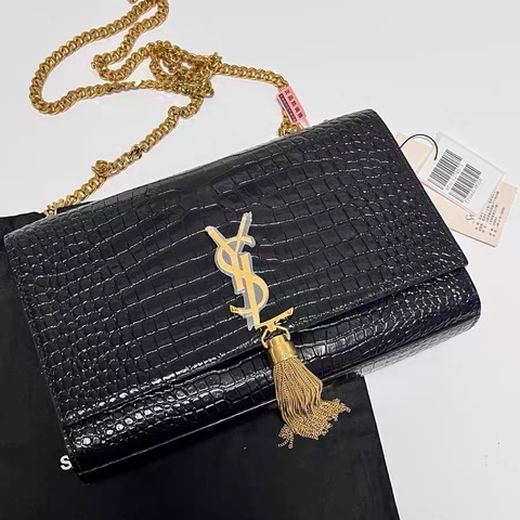 YSL 黑金 流蘇牛皮鱷魚壓紋 中號 附件防塵袋