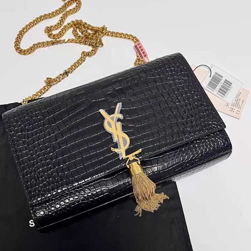YSL 黑金 流蘇牛皮鱷魚壓紋 中號 附件防塵袋-0