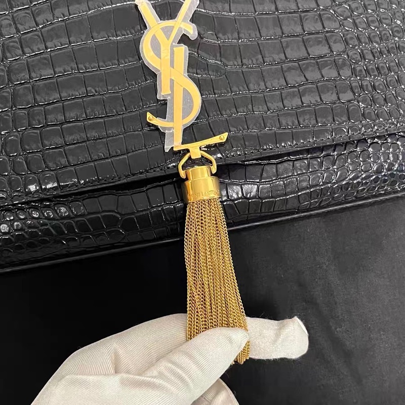 YSL 黑金 流蘇牛皮鱷魚壓紋 中號 附件防塵袋-1