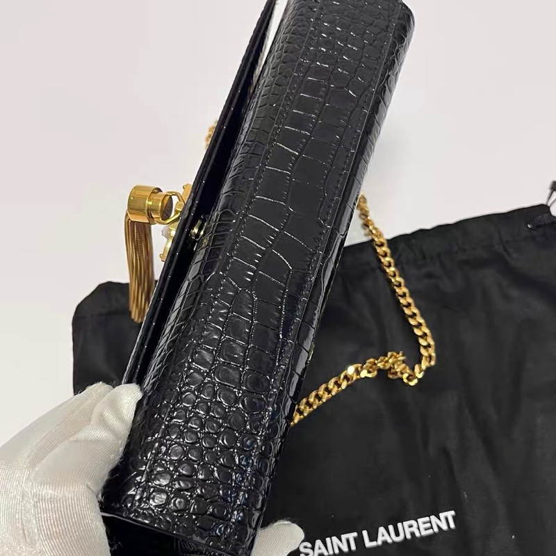 YSL 黑金 流蘇牛皮鱷魚壓紋 中號 附件防塵袋-2