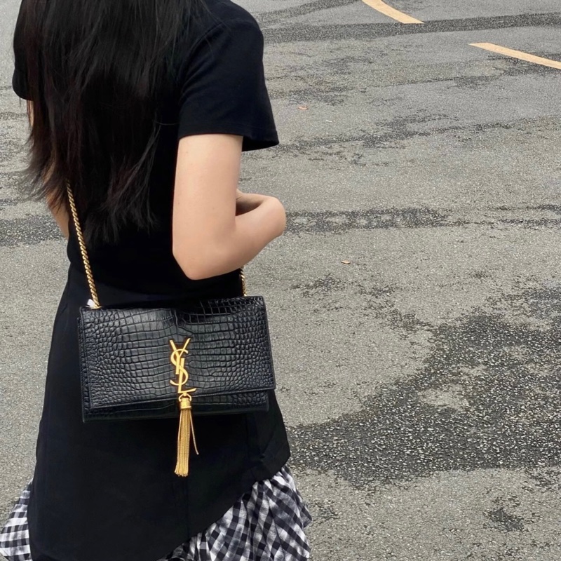 YSL 黑金 流蘇牛皮鱷魚壓紋 中號 附件防塵袋-4