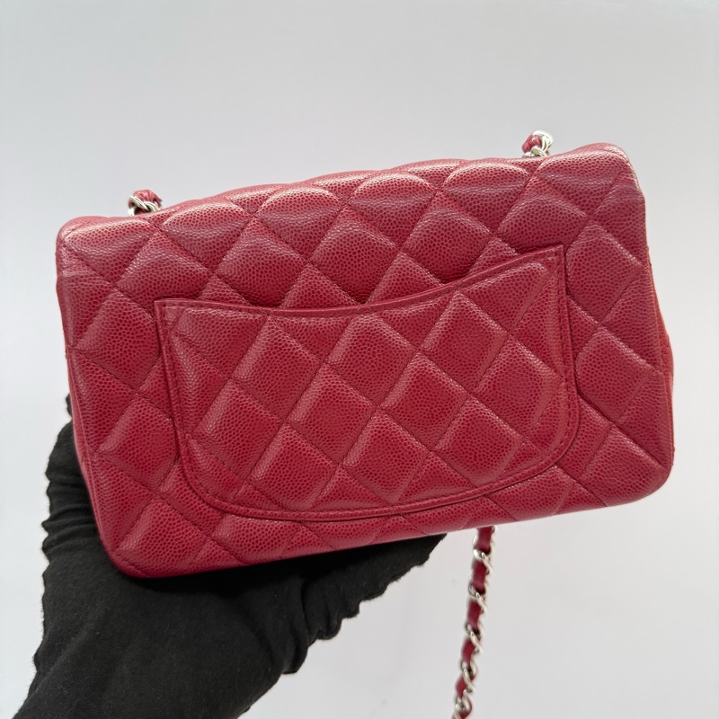 CHANEL 香奈兒 紅色荔枝紋斜背包 20CM MINI RECTANGLE FLAP A69900-1