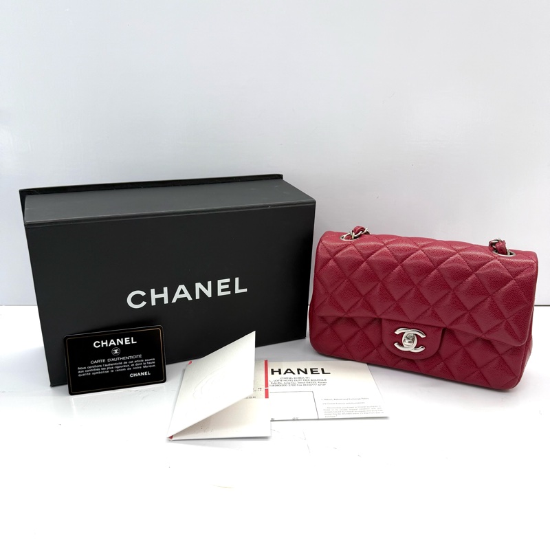 CHANEL 香奈兒 紅色荔枝紋斜背包 20CM MINI RECTANGLE FLAP A69900-2