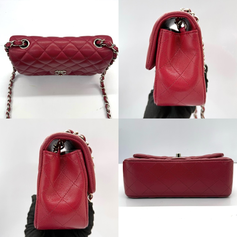 CHANEL 香奈兒 紅色荔枝紋斜背包 20CM MINI RECTANGLE FLAP A69900-3