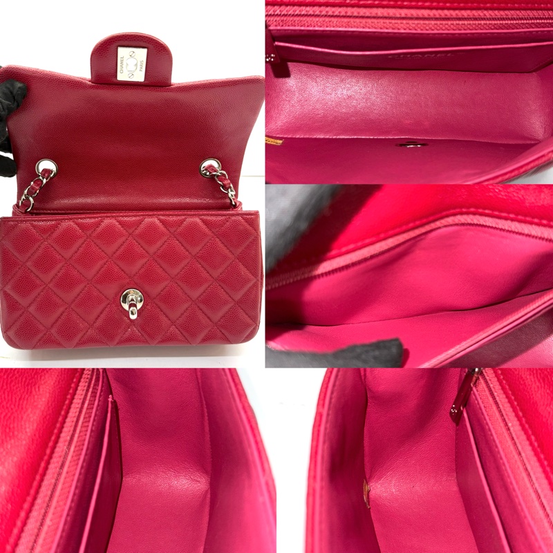 CHANEL 香奈兒 紅色荔枝紋斜背包 20CM MINI RECTANGLE FLAP A69900-6