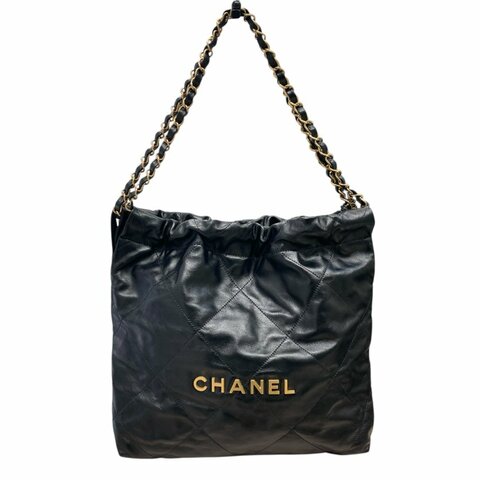 CHANEL 香奈兒 22 HANDBAG 亮面小牛皮 黑色 金釦