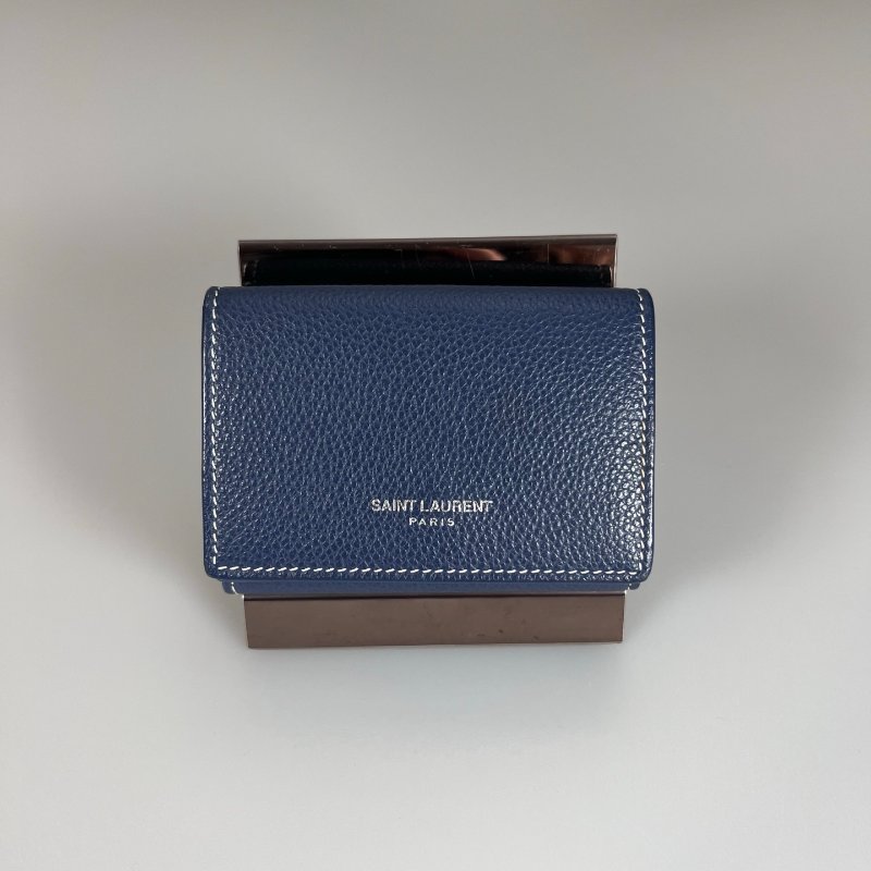 YSL 459784 藍色三折短夾-1