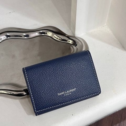 YSL 459784 藍色三折短夾