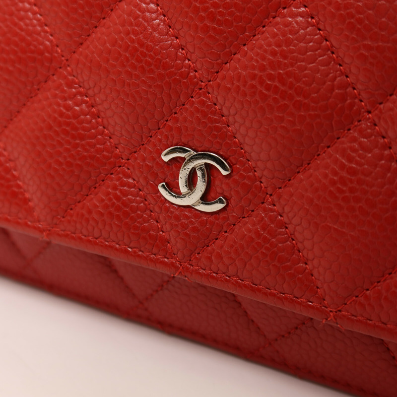 CHANEL 牛皮皮革Wallet On Chain銀扣鏈帶肩背袋-9