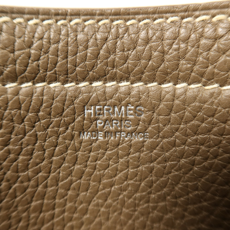 HERMES Clemence皮革Cabasellier 31手挽袋Etoupe-12