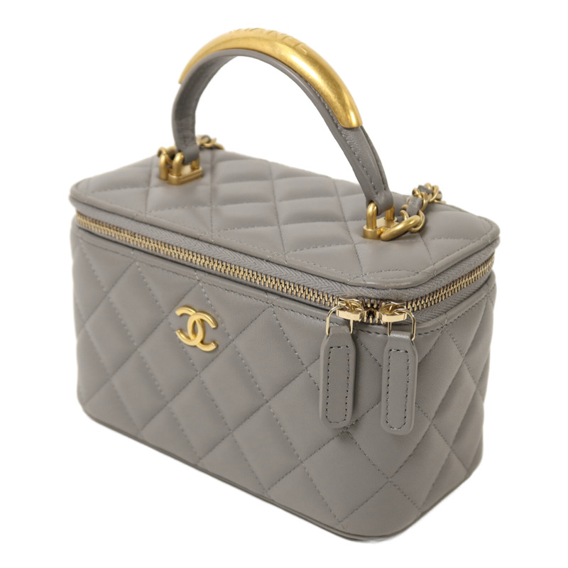 CHANEL 羊皮皮革Vanity Case金扣鏈帶手挽肩背兩用袋-2