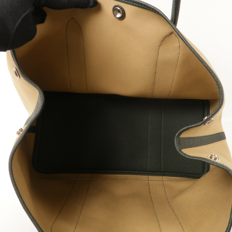 HERMES 帆布GardenParty PM銀扣手挽袋Vert Amande/Trench-4