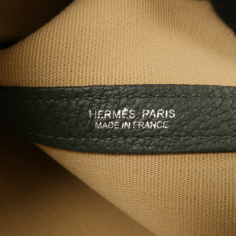 HERMES 帆布GardenParty PM銀扣手挽袋Vert Amande/Trench-5