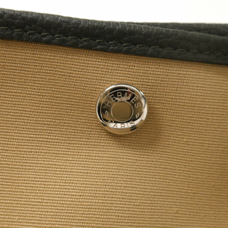 HERMES 帆布GardenParty PM銀扣手挽袋Vert Amande/Trench-7