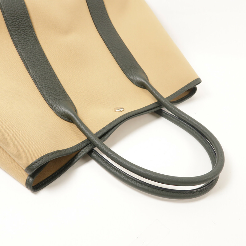 HERMES 帆布GardenParty PM銀扣手挽袋Vert Amande/Trench-8