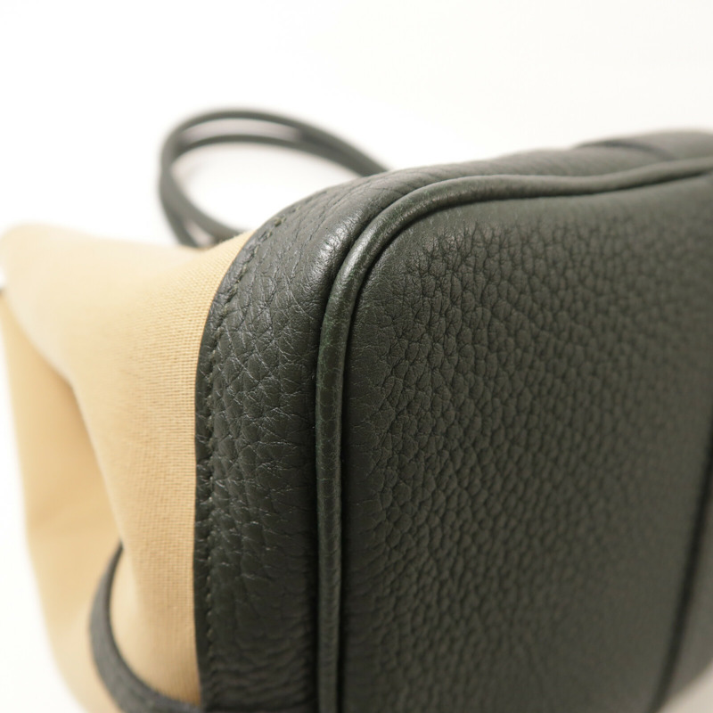 HERMES 帆布GardenParty PM銀扣手挽袋Vert Amande/Trench-10