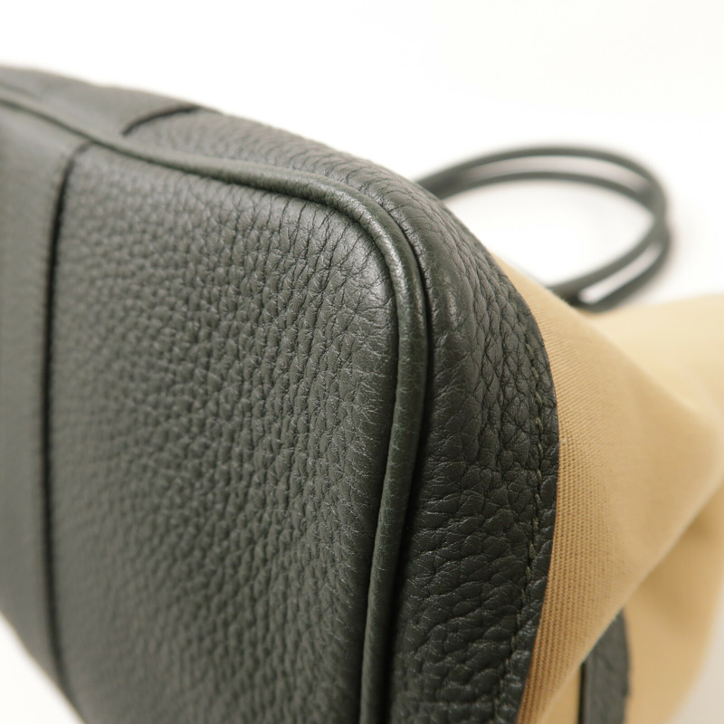 HERMES 帆布GardenParty PM銀扣手挽袋Vert Amande/Trench-11