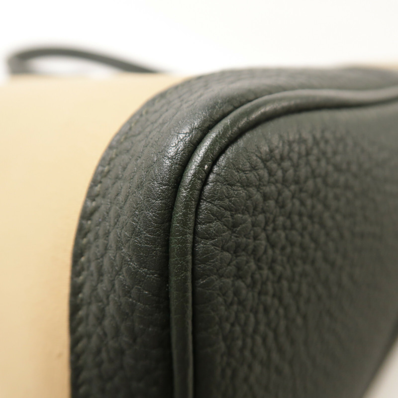 HERMES 帆布GardenParty PM銀扣手挽袋Vert Amande/Trench-12