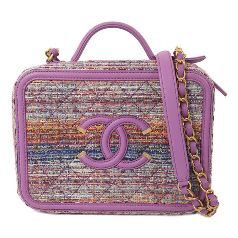 CHANEL Tweed Medium Vanity Case金扣鏈帶手挽肩背兩用袋