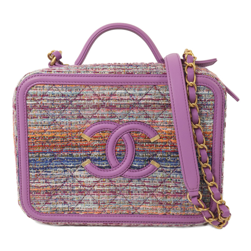 CHANEL Tweed Medium Vanity Case金扣鏈帶手挽肩背兩用袋-0