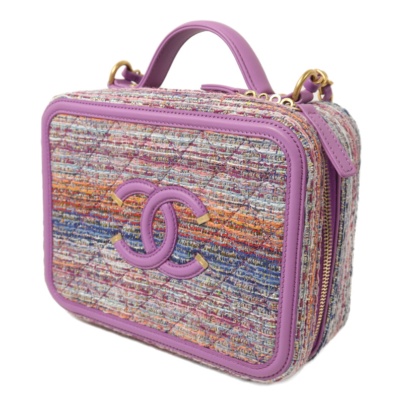CHANEL Tweed Medium Vanity Case金扣鏈帶手挽肩背兩用袋-2