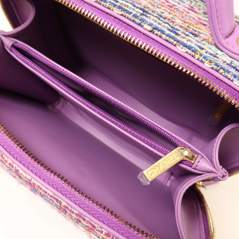 CHANEL Tweed Medium Vanity Case金扣鏈帶手挽肩背兩用袋-4