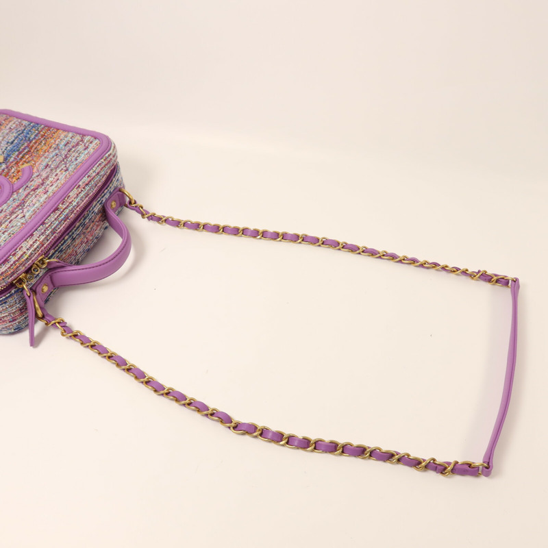 CHANEL Tweed Medium Vanity Case金扣鏈帶手挽肩背兩用袋-7